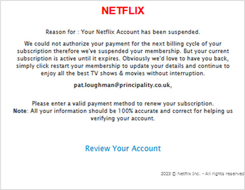 Netflix Phishing Scam - Attempts to Steal Payment Details