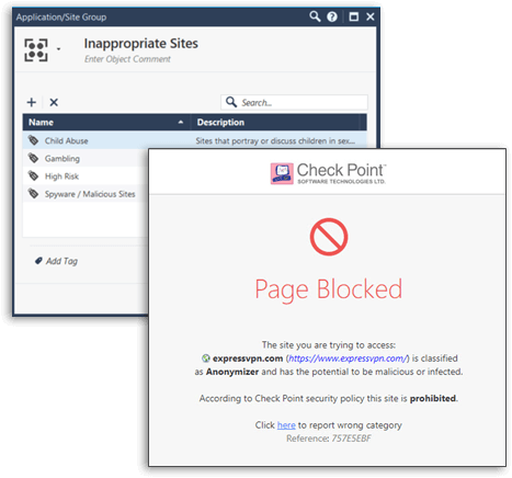 Captura de tela de filtragem de URL - exemplo de bloqueio de página
