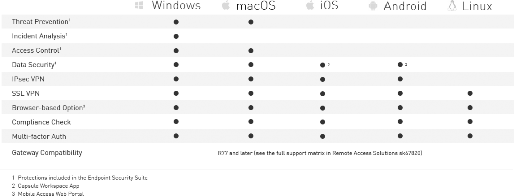 Imagem das especificações do acesso remoto VPN