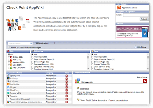 Captura de pantalla del sitio web de AppWiki de la biblioteca de clasificación de aplicaciones