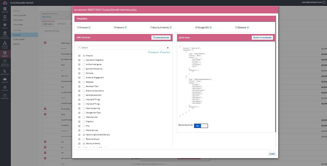 CloudGuard IAM-Dashboard, Screenshot