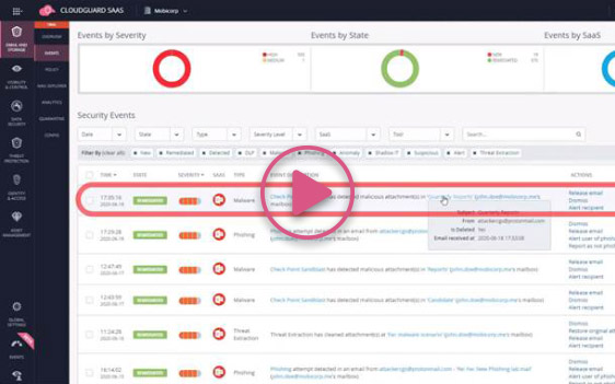 Посмотрите видео по запросу и узнайте из первых рук обо всех функциях и возможностях CloudGuard SaaS.