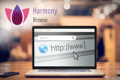 Logo Harmony Browse dengan laptop