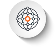 Rundes, oranges Symbol für All-in-One-Lösung