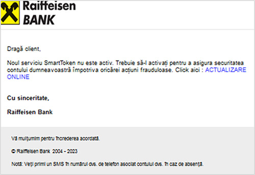 Raiffeisen Bank Phishing Email - Account Theft Example