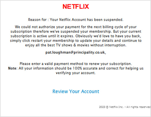Netflix Phishing Scam - Attempts to Steal Payment Details
