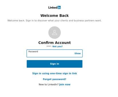 linkedin login welcome back screen