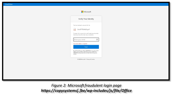 Microsoft phishing email – credentials theft example 