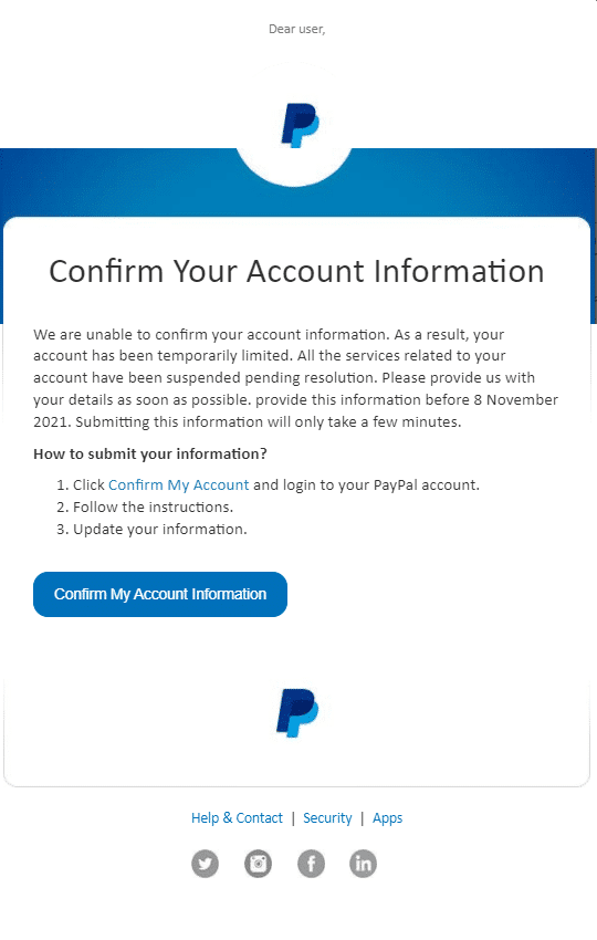 paypal phishing email