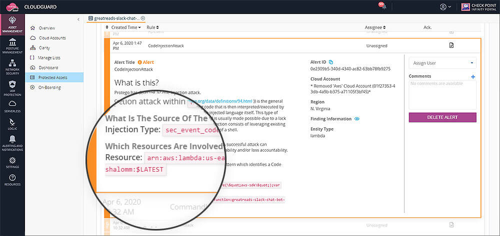 CloudGuard Serverless dashboard screenshot
