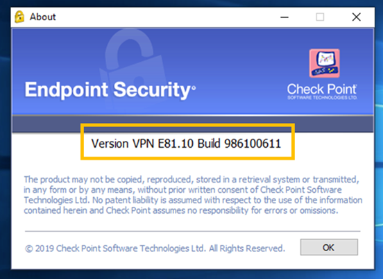 Endpoint VPN version screenshot